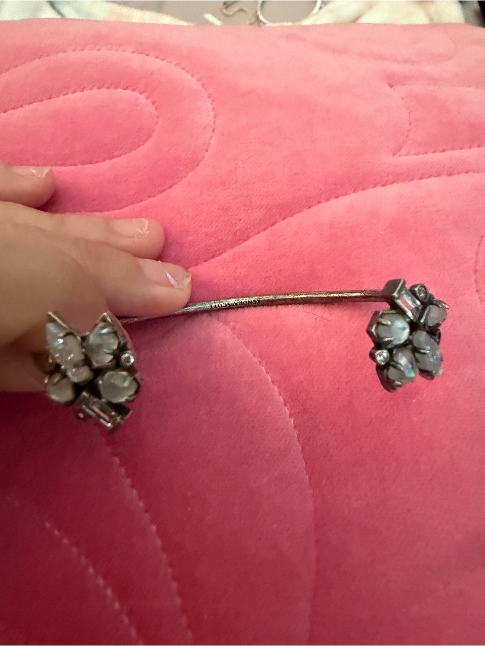 Kendra Scott Silver-Tone Crystal Flower Bracelet with Silver Iridescent Accents.